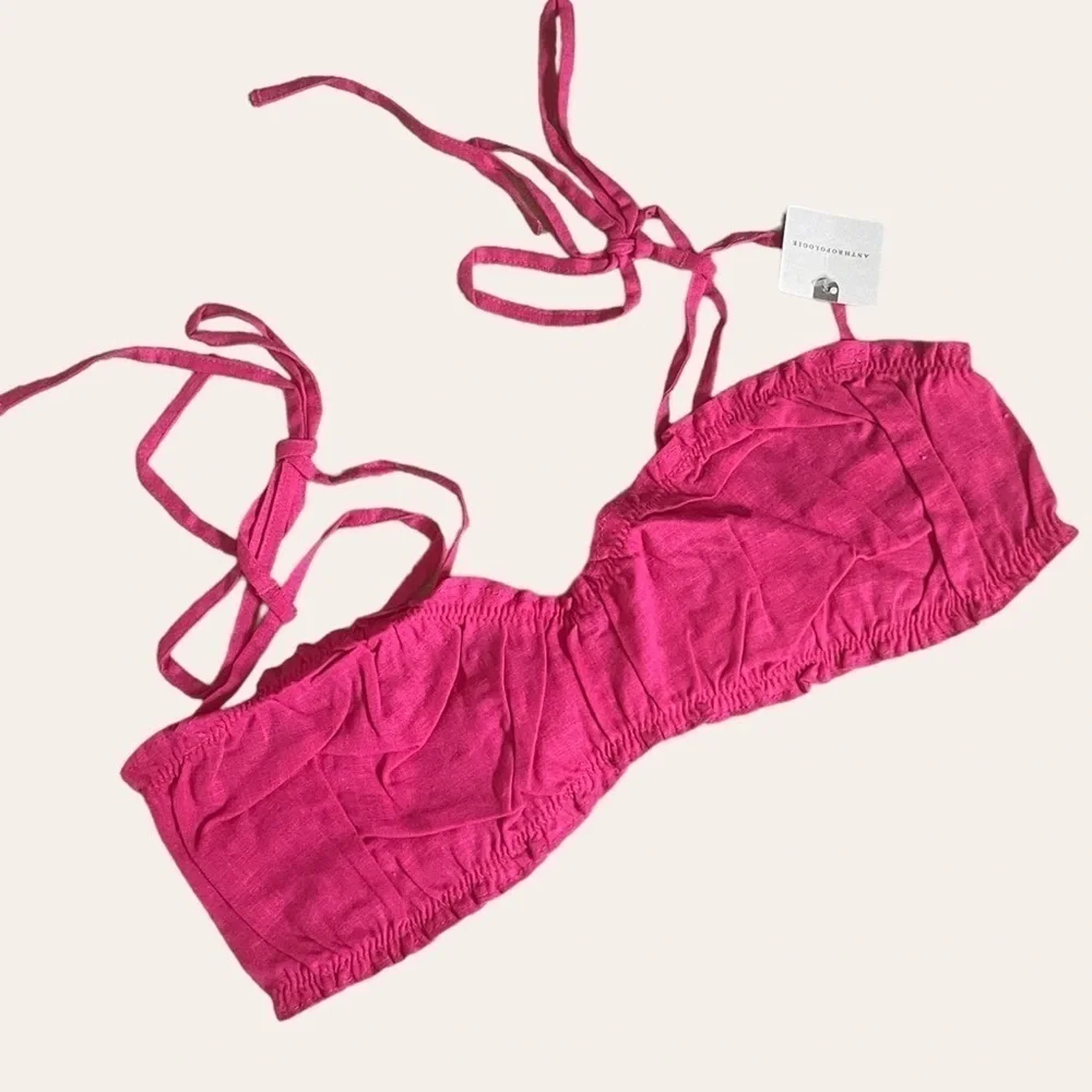 Anthropologie Ruched Hot Pink Barbiecore Sweetheart Bralette Size M NWT